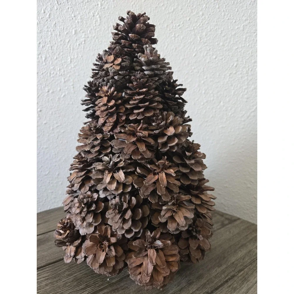 Vintage Real Pinecone Christmas Tree Log Base Centerpiece 14